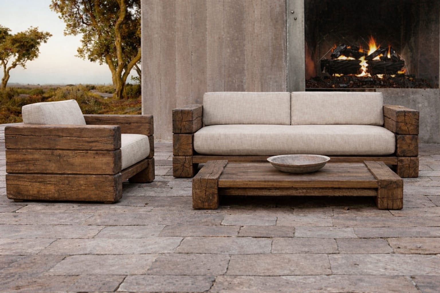 CONJUNTO DE SOFÁ EXTERIOR MADERA DE CEDRO